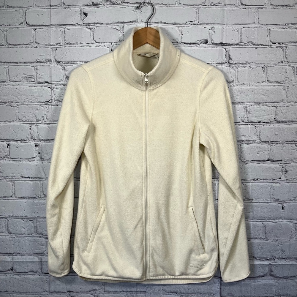 LL Bean Fleece Full Zip Jacket Womens Size XS Ivory Pockets Lightweight